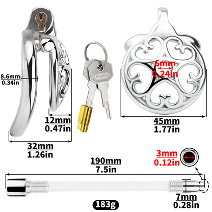 Flat Inverted Heart Chastity Cage with Removable Plug and Catheter
