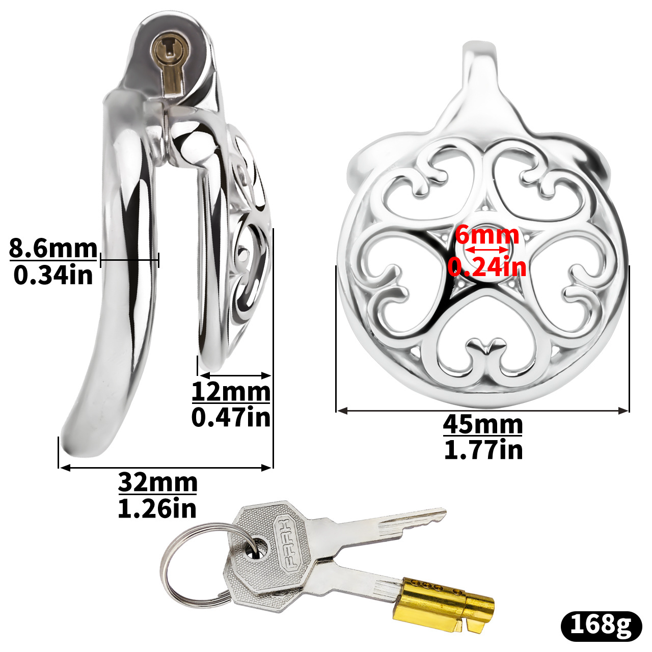 Flat Inverted Heart Chastity Cage with Removable Plug and Catheter