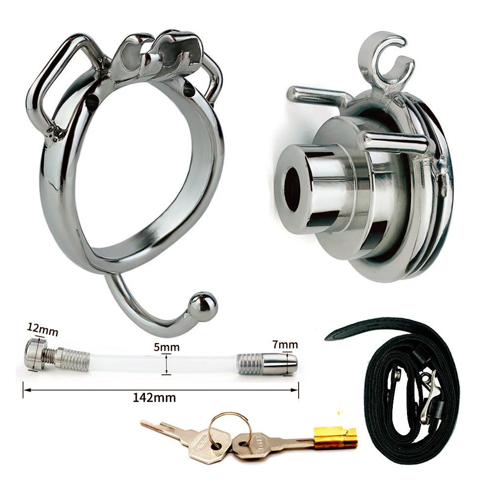 Double-Layer Inverted Chastity Cage with Urethral Tube & PU Strap