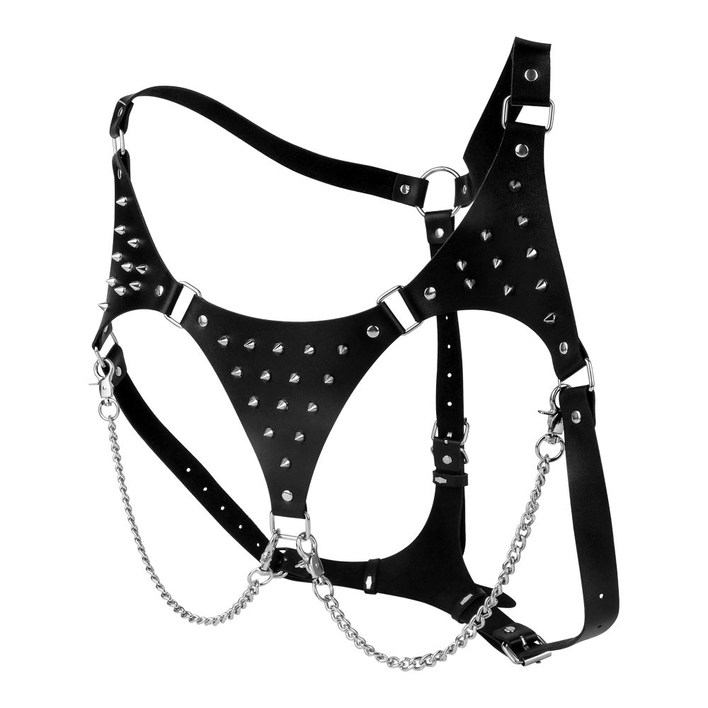PU Leather Kinky Bondage Bra with Spiked Stud Design