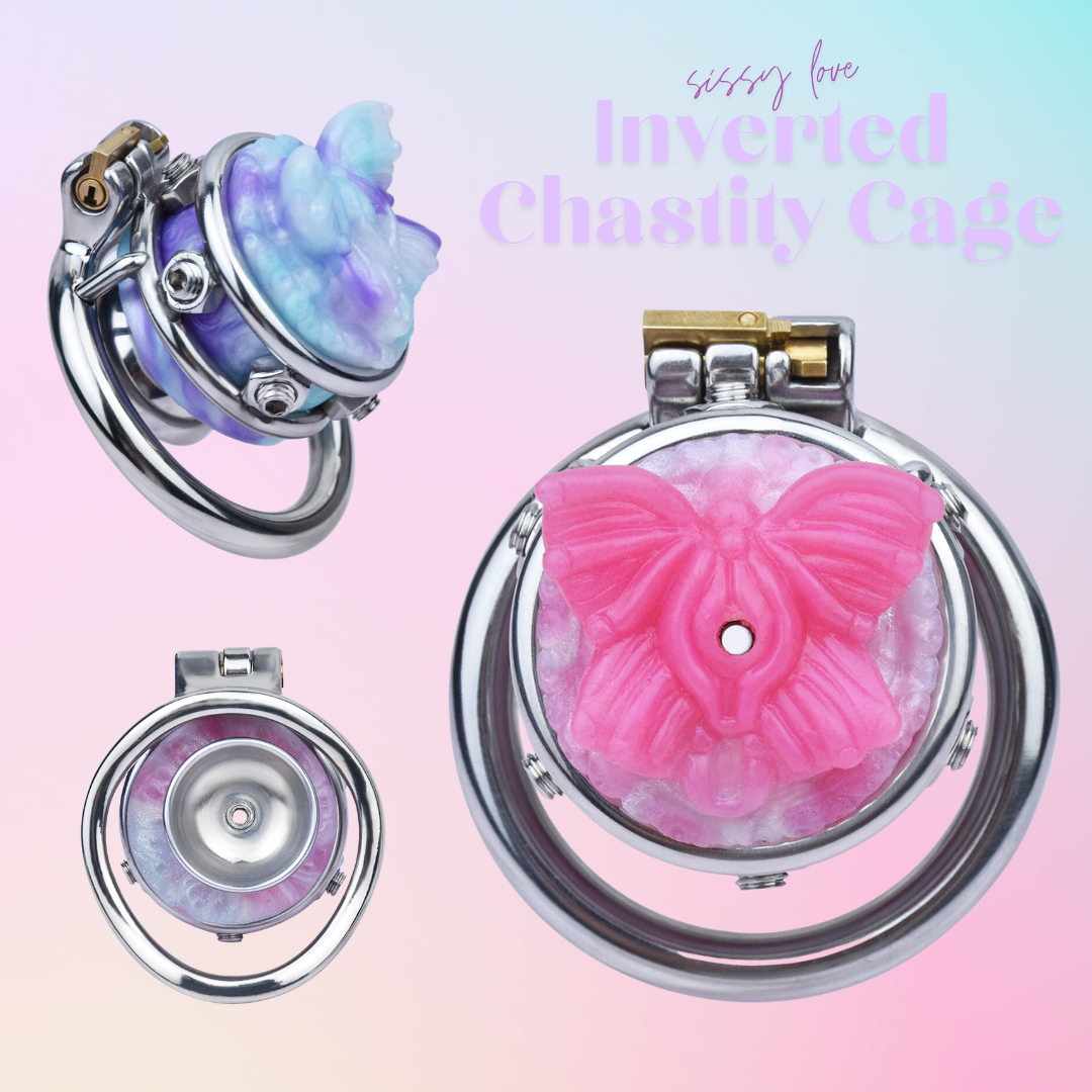 Pink/Blue Butterfly Inverted Chastity Cage