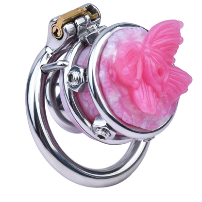 Pink/Blue Butterfly Inverted Chastity Cage