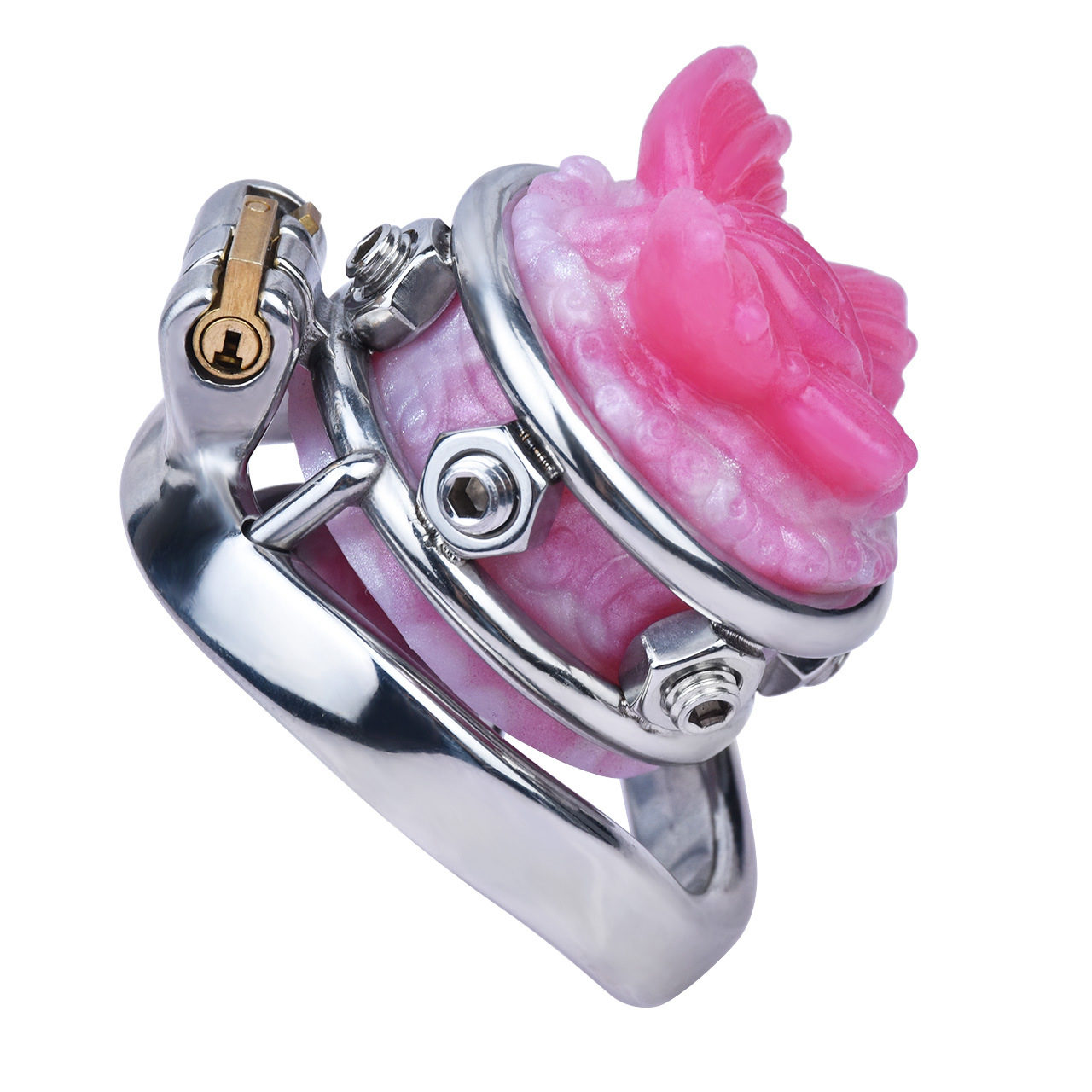Pink/Blue Butterfly Inverted Chastity Cage
