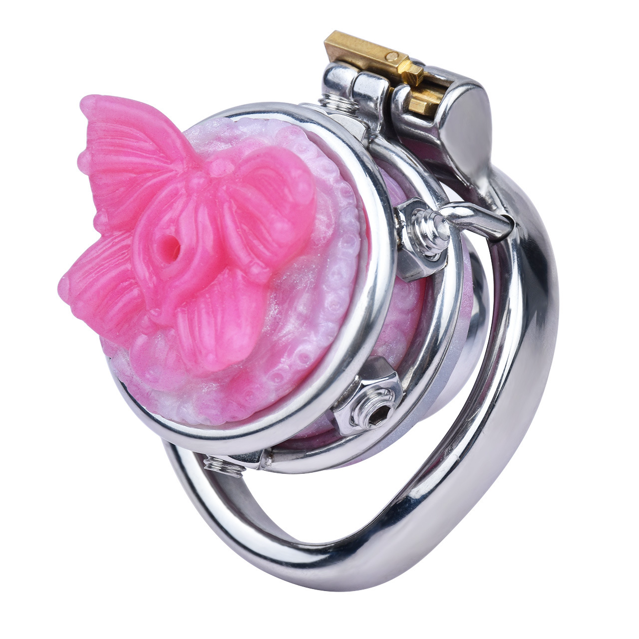 Pink/Blue Butterfly Inverted Chastity Cage