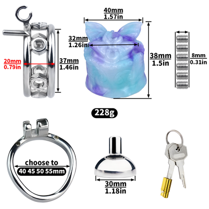 Pink/Blue Butterfly Inverted Chastity Cage