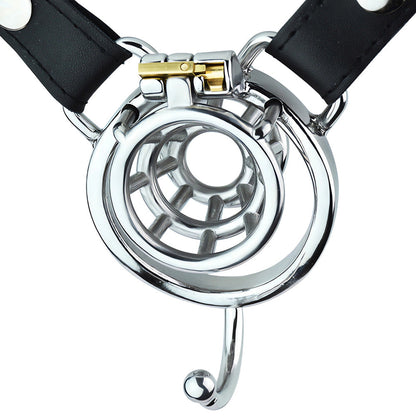 Breathable Metal Negative Inverted Chastity Cage with PU Strap