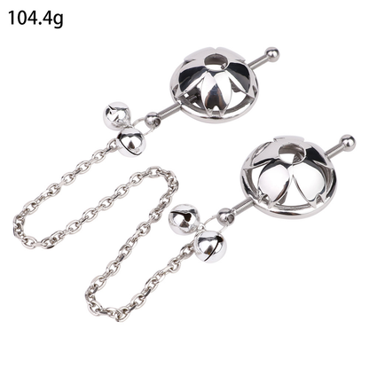 Bondage Bra with Flower Nipple Clamps - Metal/PU Leather/Pearl
