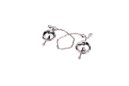 Bondage Bra with Flower Nipple Clamps - Metal/PU Leather/Pearl
