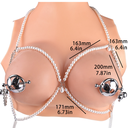 Bondage Bra with Flower Nipple Clamps - Metal/PU Leather/Pearl