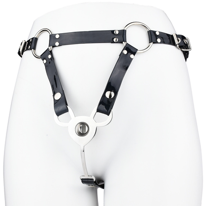 Small Inverted Male Chastity Cage with Faux Leather Belt