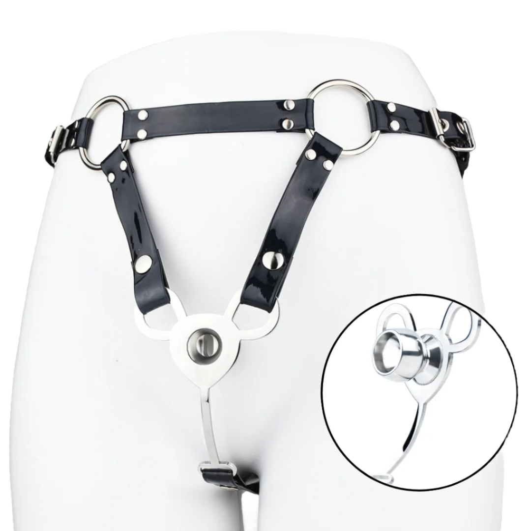 Small Inverted Male Chastity Cage with Faux Leather Belt