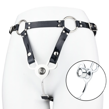 Small Inverted Male Chastity Cage with Faux Leather Belt