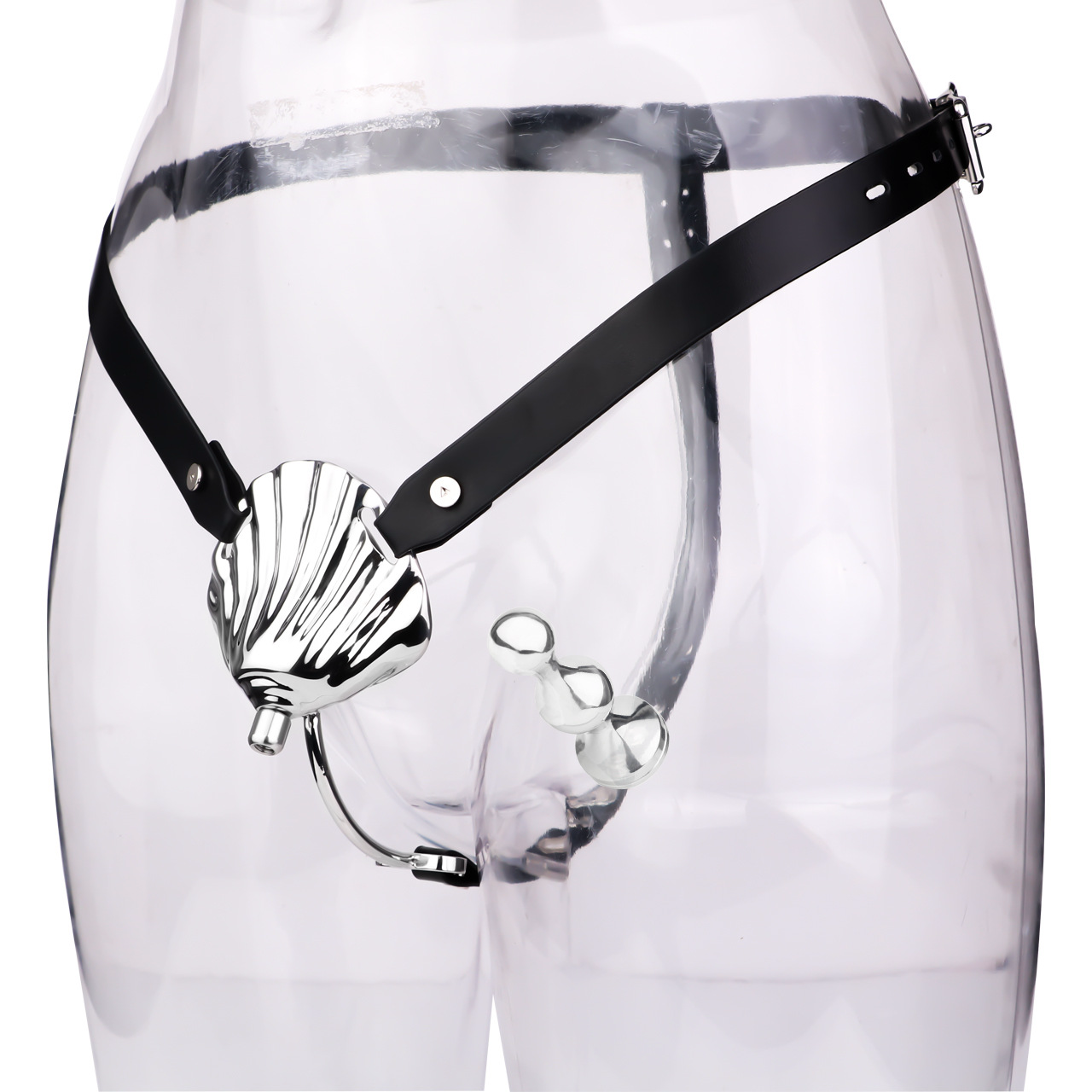 Sexy Shell Chastity Belt with Anal Plug and Urethral Catheter