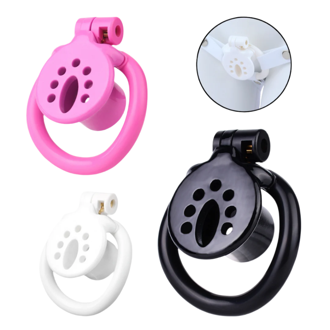 Resin Inverted Chastity Cage with Easy Pee Design - Black/White/Pink