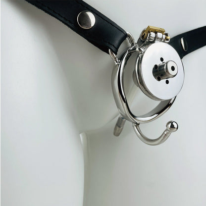 Double-Layer Inverted Chastity Cage with Urethral Tube & PU Strap