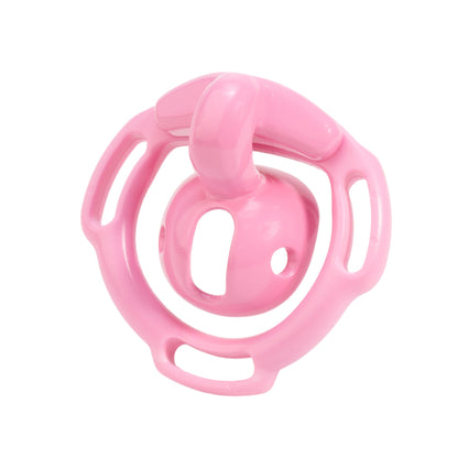 Pink Mini Me negative resin chastity cage front view