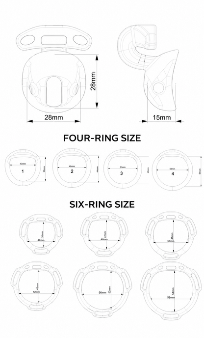 Mini Me cage and ring size chart in millimeters