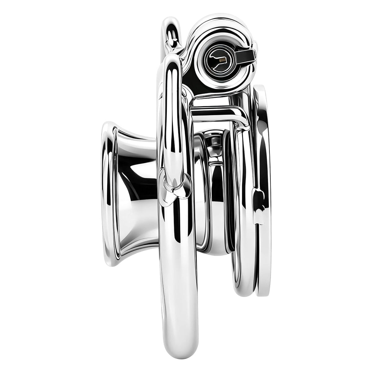 Mirror Polish Flat and Inverted Chastity Cage – Inverted Short (36 mm) side profile without belt