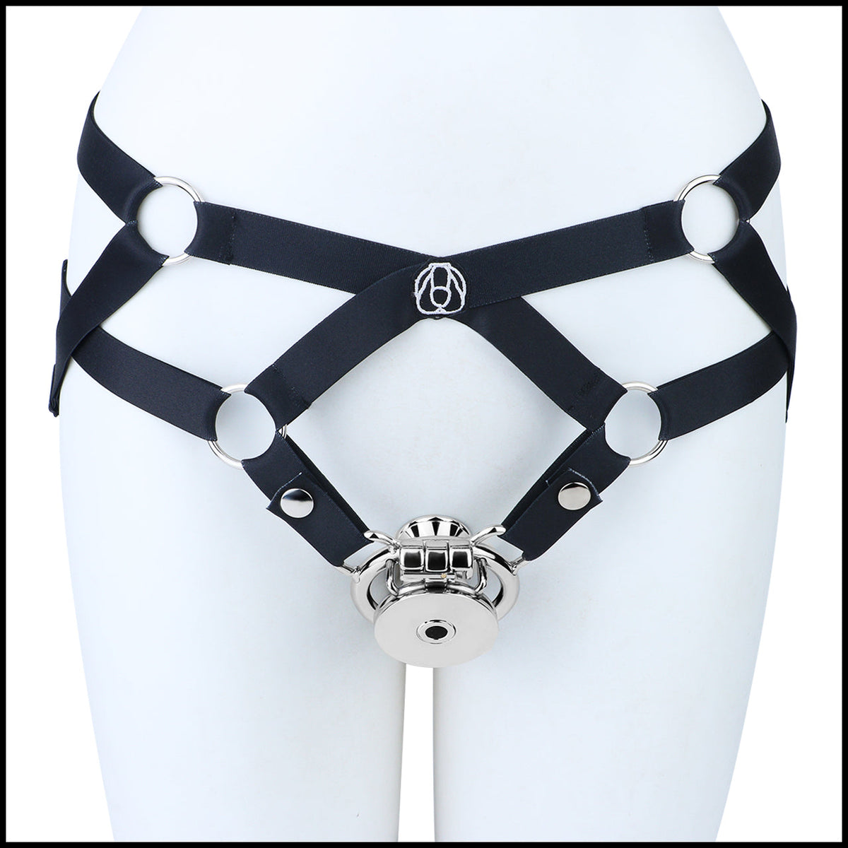 Mirror Polish Flat and Inverted Chastity Cage – Inverted Medium (46 mm) with black support belt