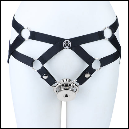 Mirror Polish Flat and Inverted Chastity Cage – Inverted Medium (46 mm) with black support belt