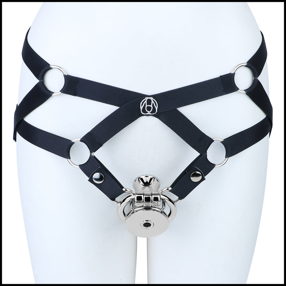Mirror Polish Flat and Inverted Chastity Cage – Inverted Long (60 mm) with black support belt