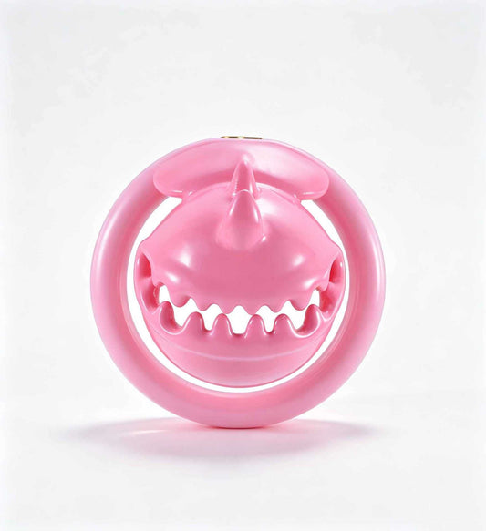 Pink Monster Mouth resin chastity cage, front view