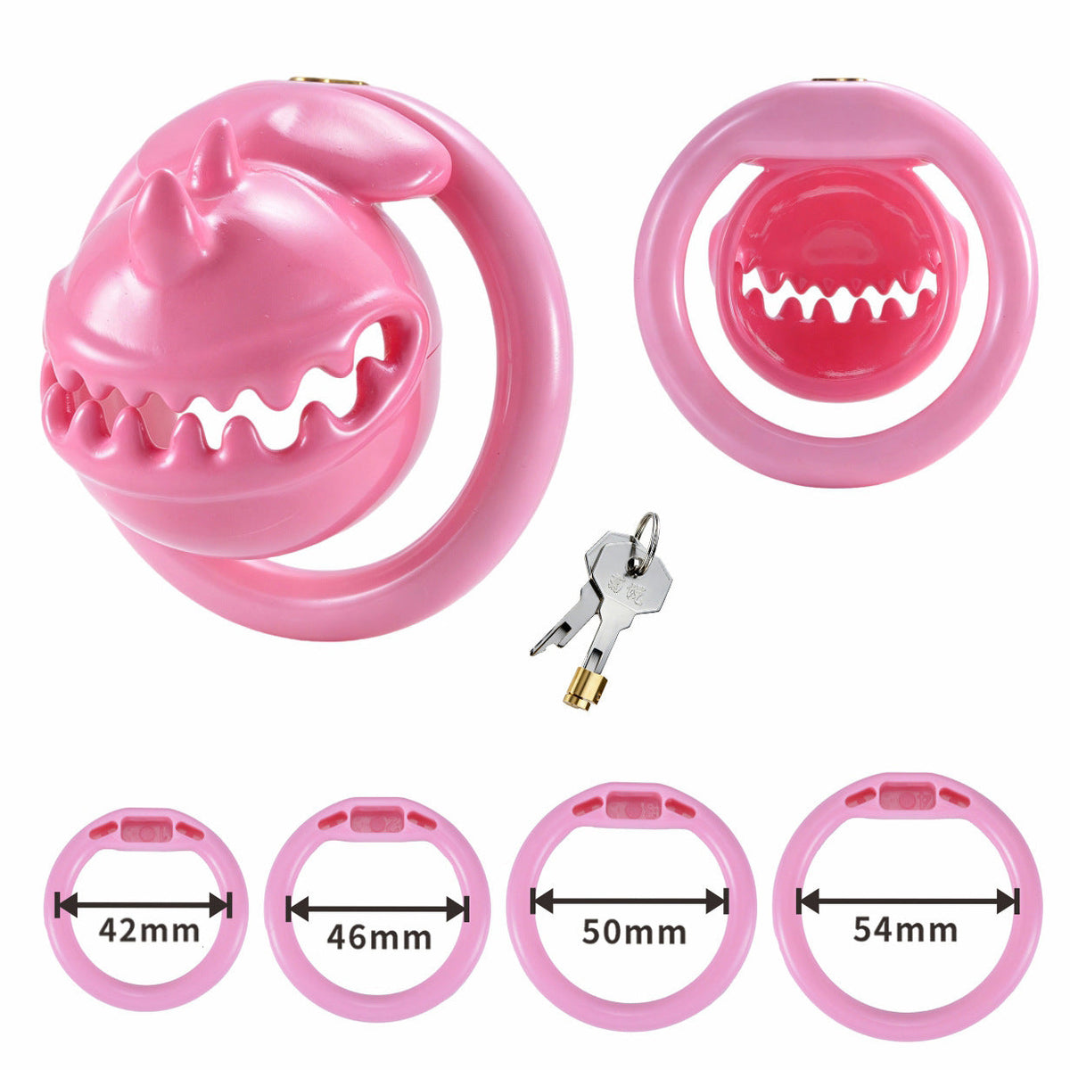 Pink Monster Mouth cage and 42, 46, 50 and 54 mm base rings