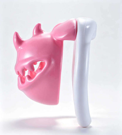 Pink and white Monster Mouth chastity cage, side view