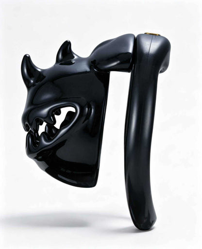Black Monster Mouth chastity cage, side view