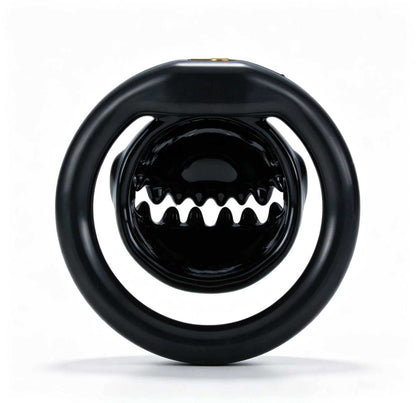 Black Monster Mouth chastity cage, rear opening view