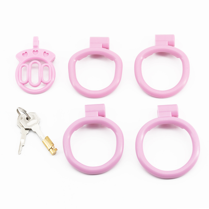 Plastic Mini Chastity Cage with 4 Base Rings