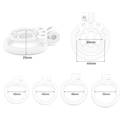 Plastic Mini Chastity Cage with 4 Base Rings