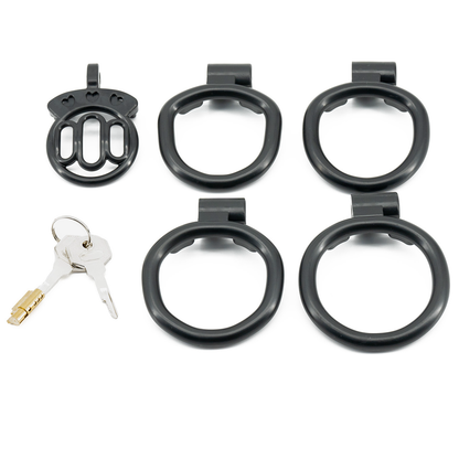 Plastic Mini Chastity Cage with 4 Base Rings