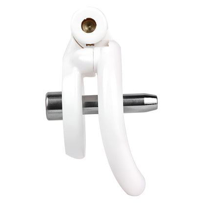 Discreet Flat Chastity Cage with Metal Catheter and Nylon Belt - White
