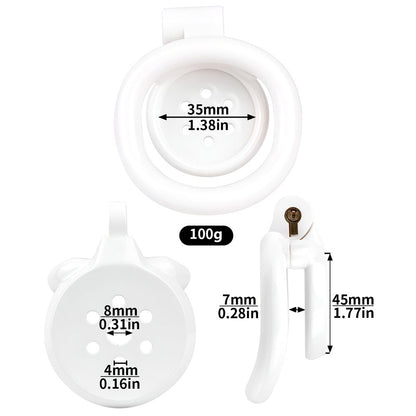 Discreet Flat Chastity Cage with Metal Catheter and Nylon Belt - White