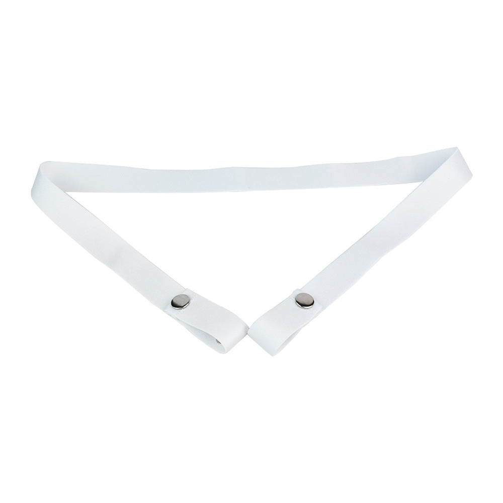 Discreet Flat Chastity Cage with Metal Catheter and Nylon Belt - White