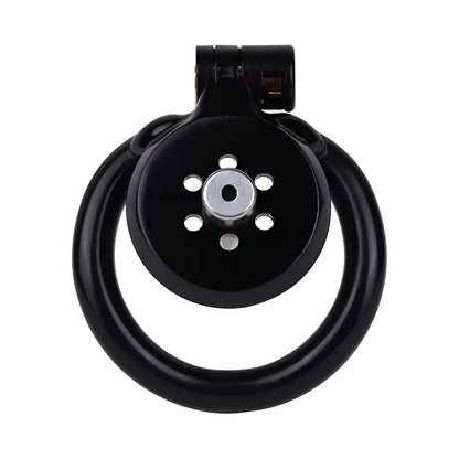 Discreet Flat Chastity Cage with Metal Catheter and Nylon Belt - Black
