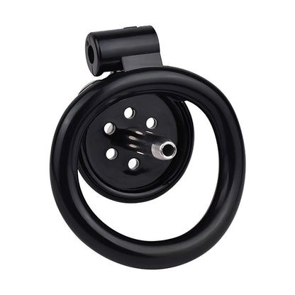 Discreet Flat Chastity Cage with Metal Catheter and Nylon Belt - Black