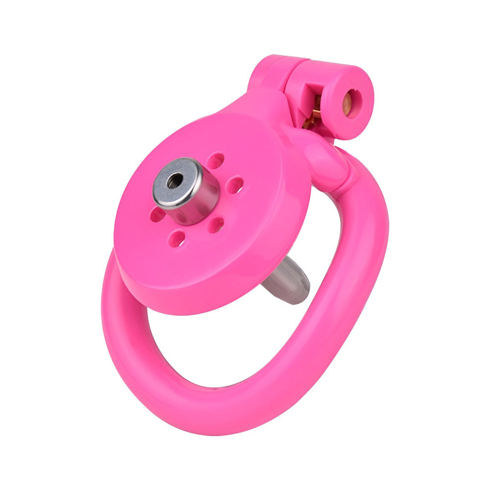 Discreet Flat Chastity Cage with Metal Catheter and Nylon Belt - Pink
