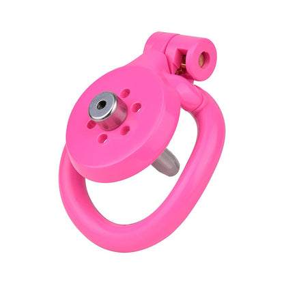 Discreet Flat Chastity Cage with Metal Catheter and Nylon Belt - Pink