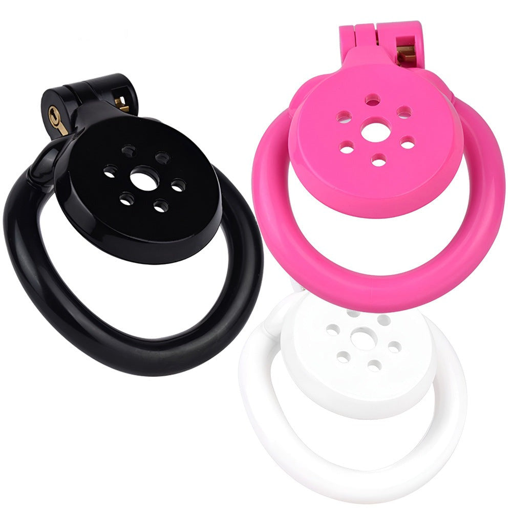 Discreet Flat Chastity Cage with Metal Catheter and Nylon Belt - Pink