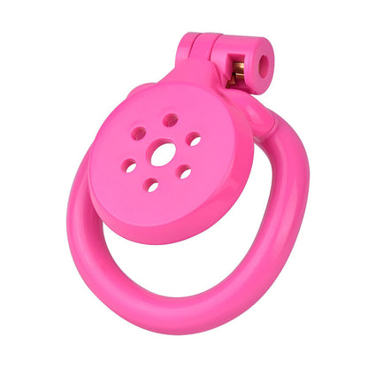 Discreet Flat Chastity Cage with Metal Catheter and Nylon Belt - Pink
