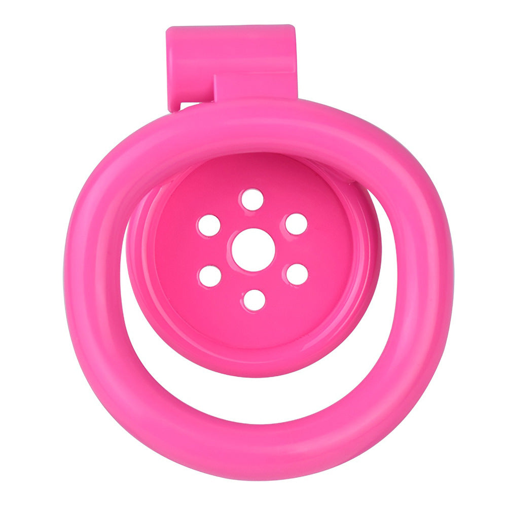 Discreet Flat Chastity Cage with Metal Catheter and Nylon Belt - Pink