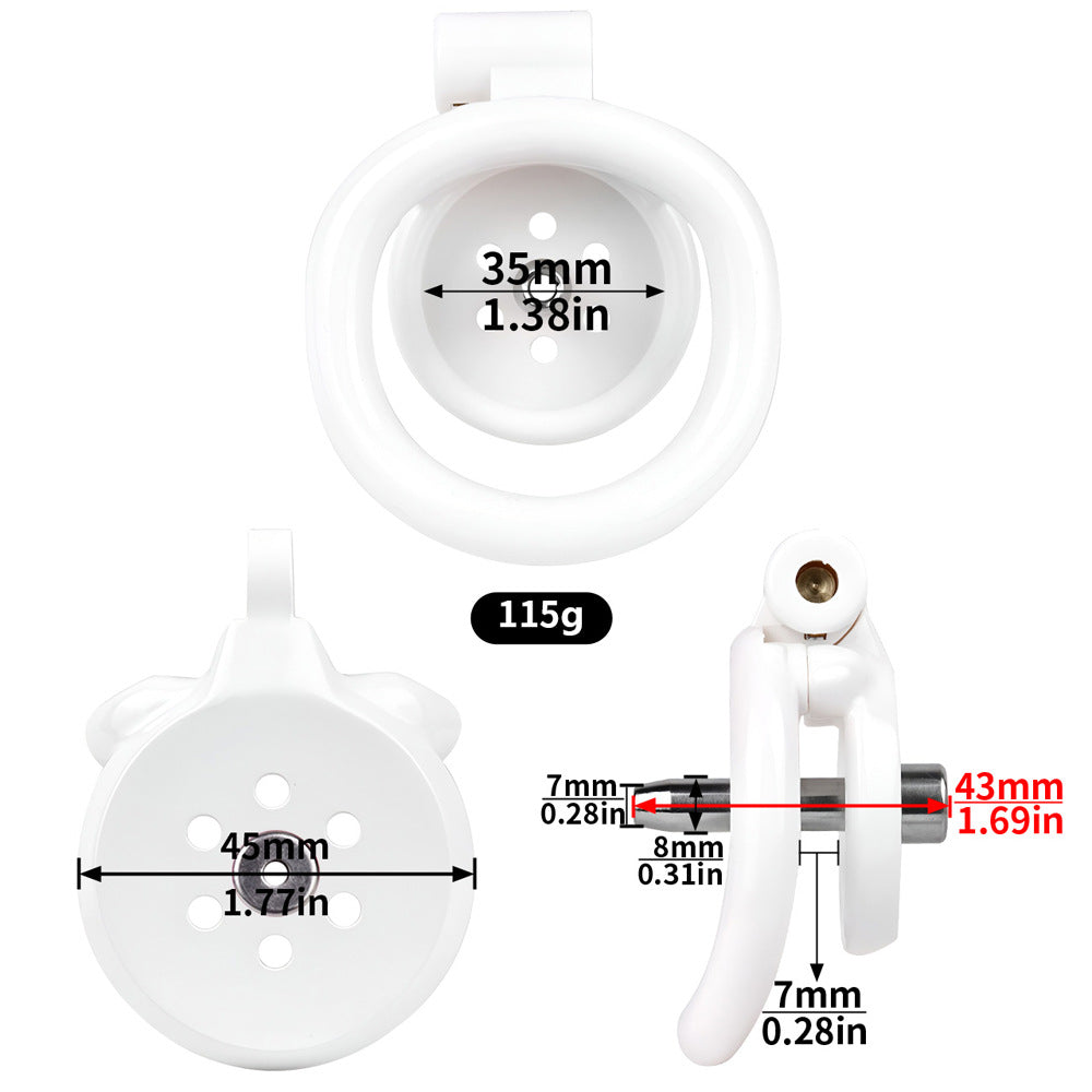 Discreet Flat Chastity Cage with Metal Catheter and Nylon Belt - White