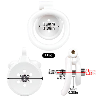 Discreet Flat Chastity Cage with Metal Catheter and Nylon Belt - White