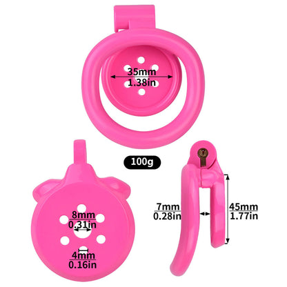Discreet Flat Chastity Cage with Metal Catheter and Nylon Belt - Pink