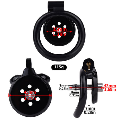 Discreet Flat Chastity Cage with Metal Catheter and Nylon Belt - Black