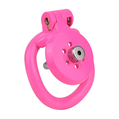 Discreet Flat Chastity Cage with Metal Catheter and Nylon Belt - Pink