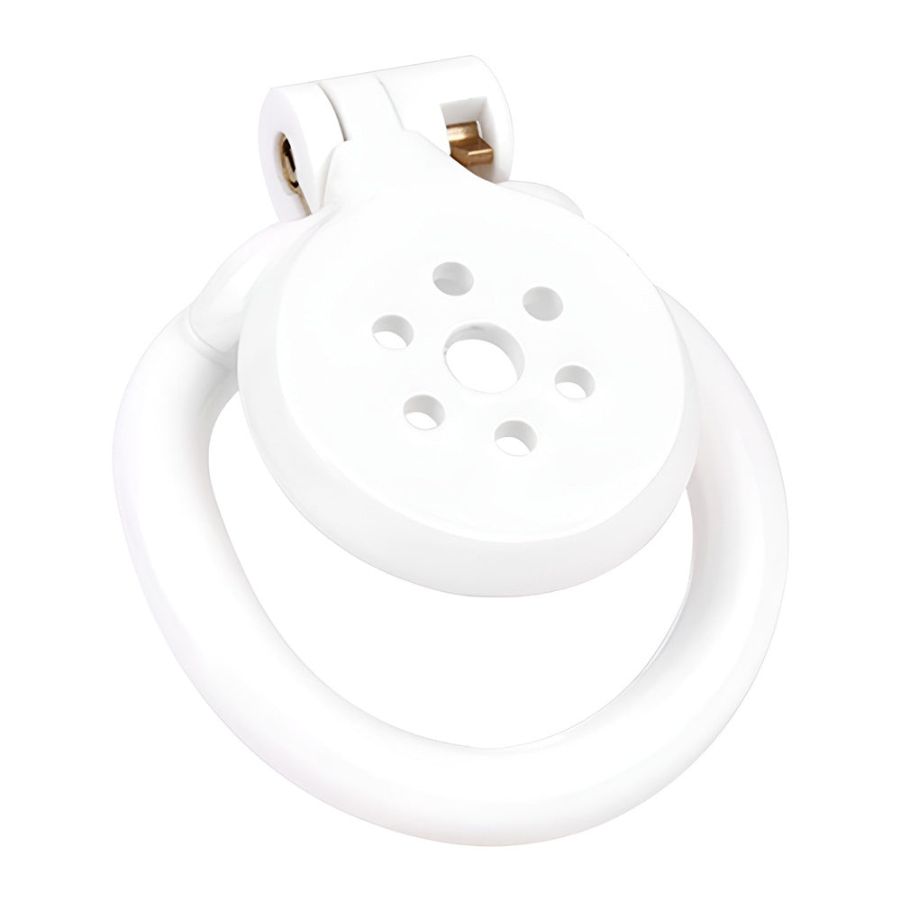 Discreet Flat Chastity Cage with Metal Catheter and Nylon Belt - White