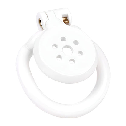 Discreet Flat Chastity Cage with Metal Catheter and Nylon Belt - White